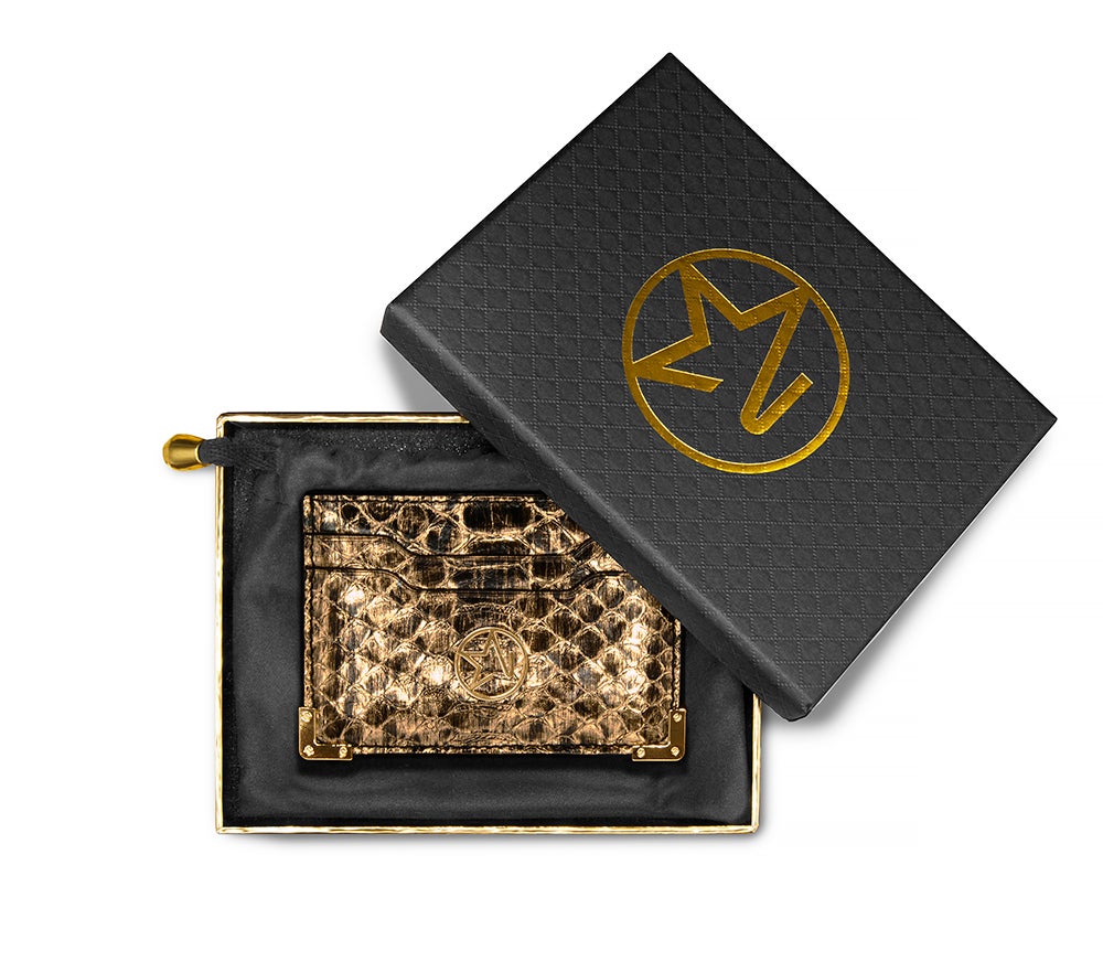 JOSH HAYES LONDON Louis Card Holder in Gold Python for Men and Women (Boxed)