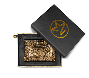 
                  
                    Load image into Gallery viewer, JOSH HAYES LONDON Louis Card Holder in Gold Python for Men and Women (Boxed)
                  
                